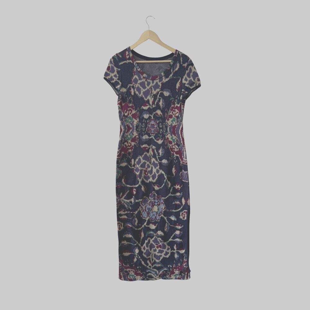 Peruvian Connection Medium Sweater Maxi Dress Cotton Knit Short Sleeve Womens